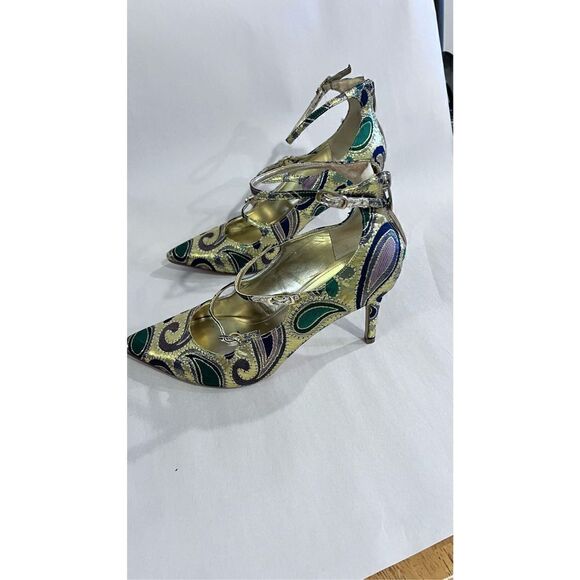 MARC FISHER BEAUTIFUL GOLD SPARKLE STRAPPY HEELS SHOES WOMENS SZ 9 - Picture 6 of 14